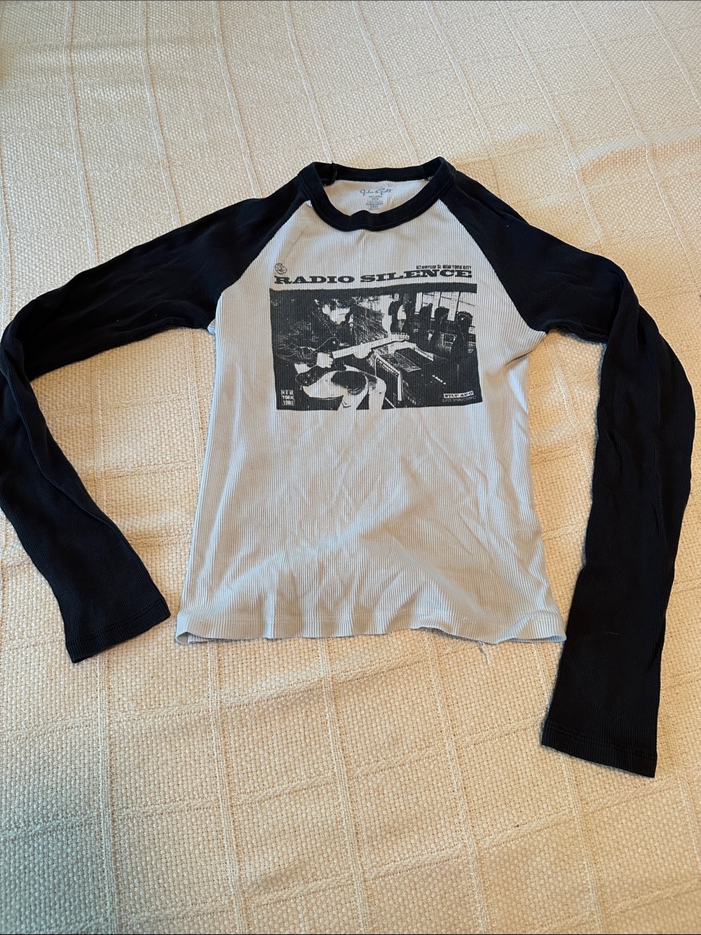 Brandy Melville Black & White Graphic radio silence Long Sleeve Tee